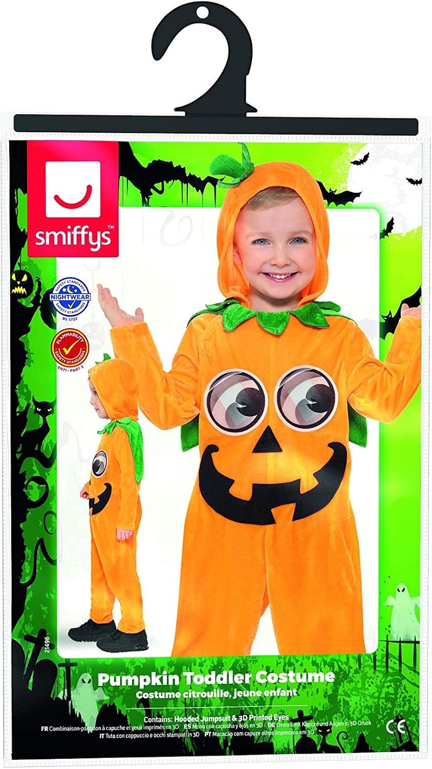image:imageSmiffys Pumpkin Toddler Costume Orange amp Black with Hooded Jumpsuit amp 3D Printed Eyes Halloween Child Fancy Dress Pumpkin Dress Up Costumes